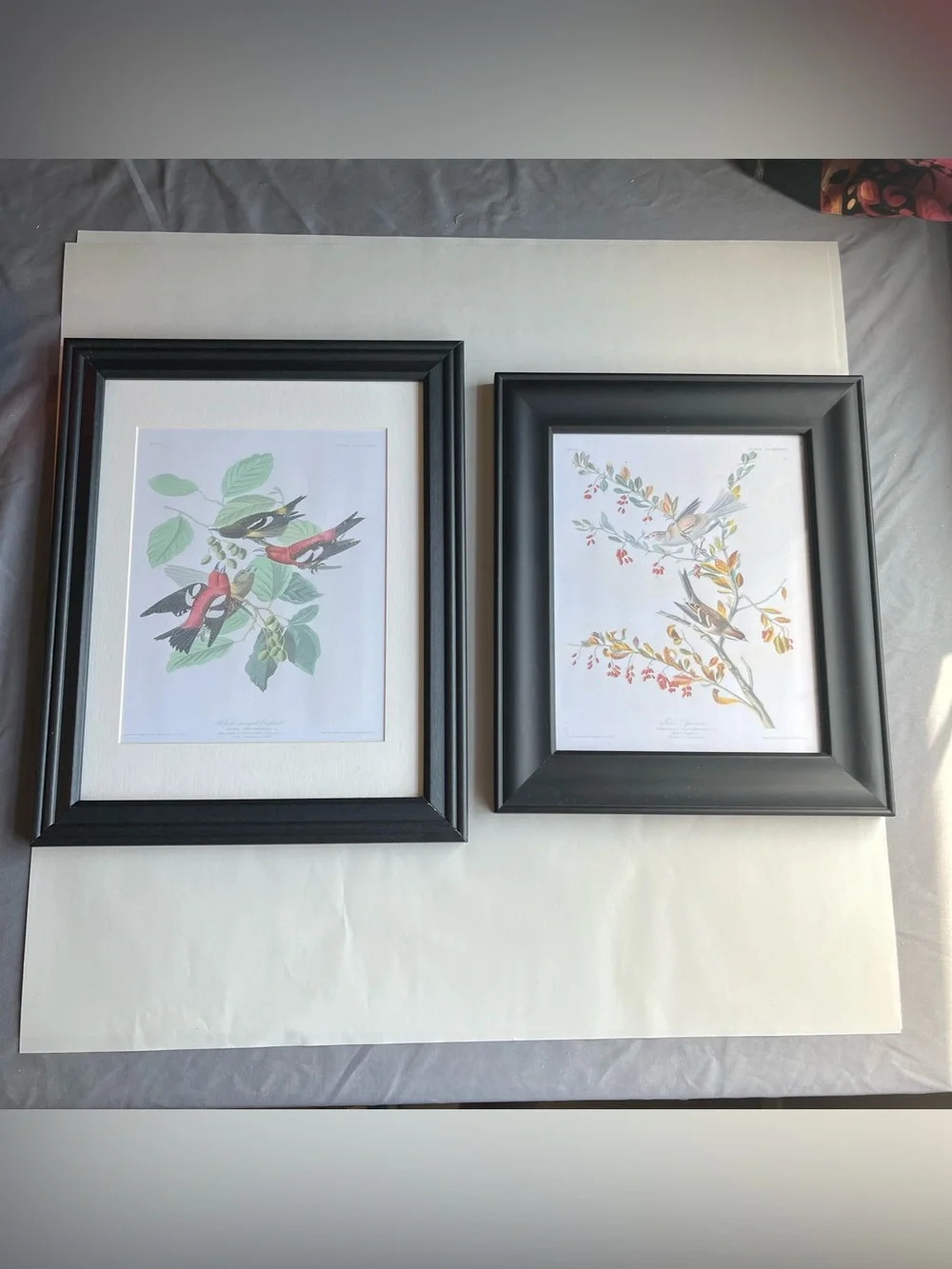 Vintage Black Wood Picture Photo Frames w/ Fine Art Prints-Set of 2